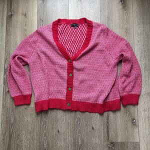 33 Degrees Christmas Cardigan Knit Sweater Plus Size 3XL Red Boxy Sparkle Button